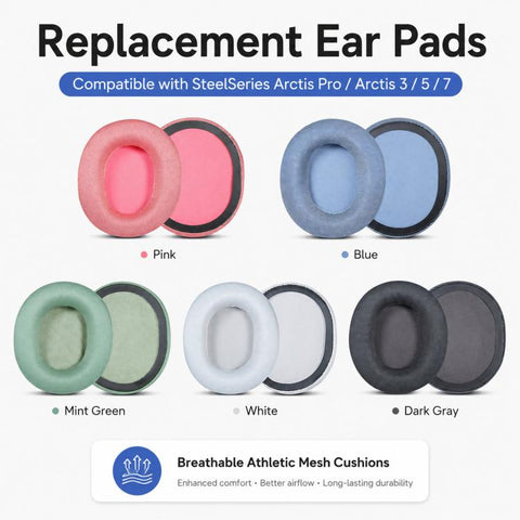 2pcs Replacement Ear Pads  For Steelseries Arctis Pro / Arctis 3 / 5 / 7 Breathable Athletic Mesh Cushions