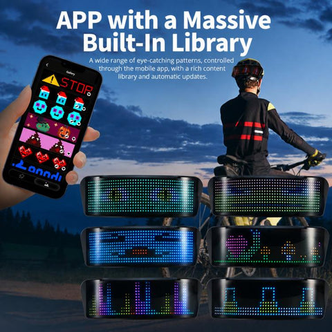Motorcycle Helmet LED Full-Color Display Screen APP Controlled Riding Light Panel, 1500mAh