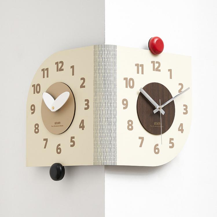 wozoom Corner Wall Clock Double Sided 90 Degree Wrap Around Quartz Clock, Beige, Dark Brown, Orange, Beige Swing Style 1, Beige Swing Style 2