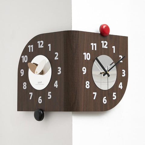 wozoom Corner Wall Clock Double Sided 90 Degree Wrap Around Quartz Clock, Beige, Dark Brown, Orange, Beige Swing Style 1, Beige Swing Style 2