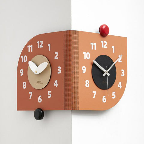 wozoom Corner Wall Clock Double Sided 90 Degree Wrap Around Quartz Clock, Beige, Dark Brown, Orange, Beige Swing Style 1, Beige Swing Style 2