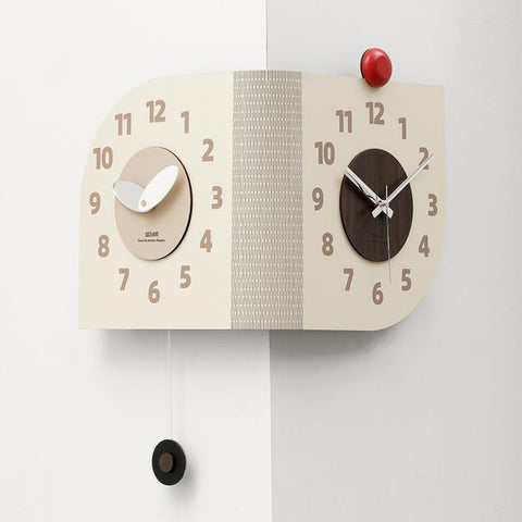 wozoom Corner Wall Clock Double Sided 90 Degree Wrap Around Quartz Clock, Beige, Dark Brown, Orange, Beige Swing Style 1, Beige Swing Style 2