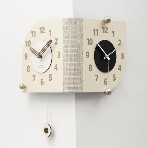 wozoom Corner Wall Clock Double Sided 90 Degree Wrap Around Quartz Clock, Beige, Dark Brown, Orange, Beige Swing Style 1, Beige Swing Style 2