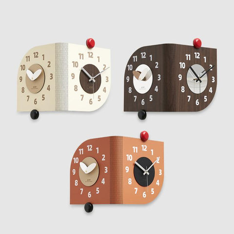 wozoom Corner Wall Clock Double Sided 90 Degree Wrap Around Quartz Clock, Beige, Dark Brown, Orange, Beige Swing Style 1, Beige Swing Style 2