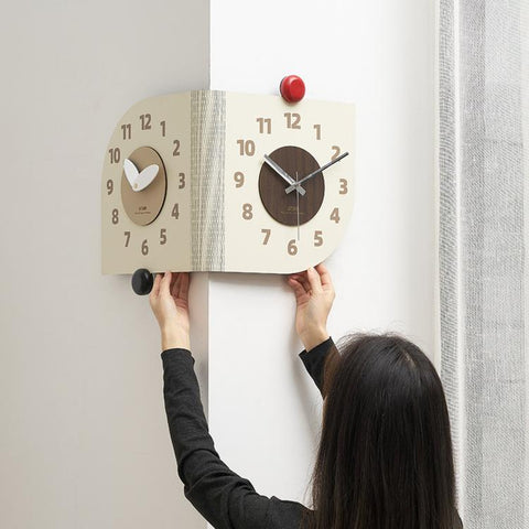 wozoom Corner Wall Clock Double Sided 90 Degree Wrap Around Quartz Clock, Beige, Dark Brown, Orange, Beige Swing Style 1, Beige Swing Style 2