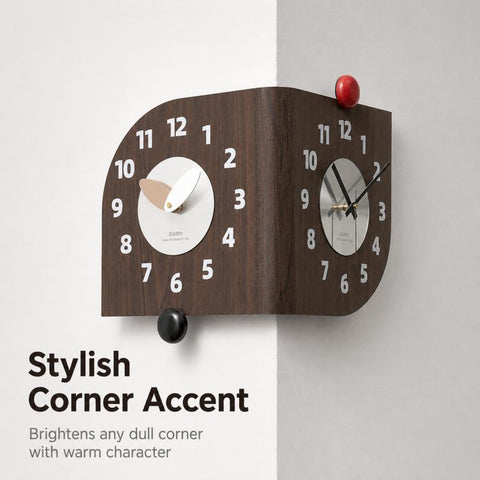 wozoom Corner Wall Clock Double Sided 90 Degree Wrap Around Quartz Clock, Beige, Dark Brown, Orange, Beige Swing Style 1, Beige Swing Style 2
