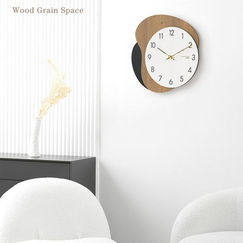wozoom Modern Wall Clock Silent Wooden Living Room Decorative Clock, Light Brown, Natural Wood Color, Green, Red, White