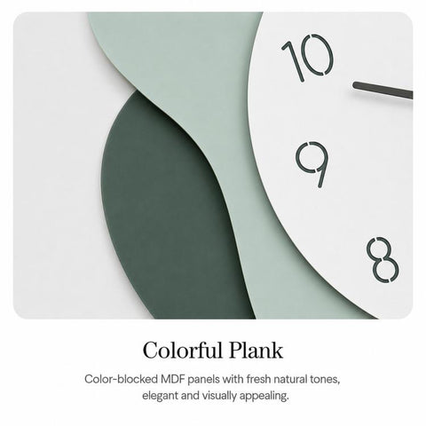 wozoom Modern Wall Clock Silent Wooden Living Room Decorative Clock, Light Brown, Natural Wood Color, Green, Red, White