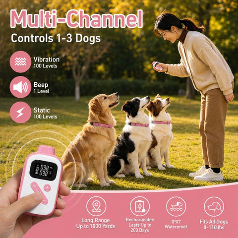 PaiPaitek Dog Training Collar With Remote 1000M Range IPX7 Waterproof Collar, PD 523-1 Pink, PD 523-1 Orange, PD 523-2 Pink, PD 523-3 Pink