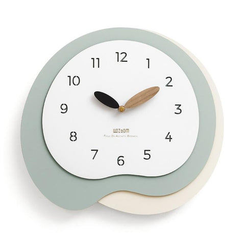 wozoom Modern Irregular Wall Clock Silent Decorative Wood Quartz Clocks For Living Room, Beige Blue With Second Hand, Beige Blue, Green Beige, Black Gray, Beige Blue 3D, Green Beige 3D, Black Gray 3D