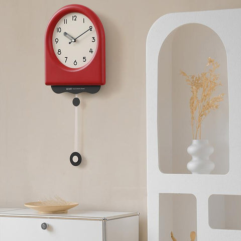 wozoom Modern Pendulum Wall Clock Silent Decorative Cream Style Clocks For Living Room, Medium With Second Hand Red, Medium Beige, Medium Red, Large Beige, Large Red