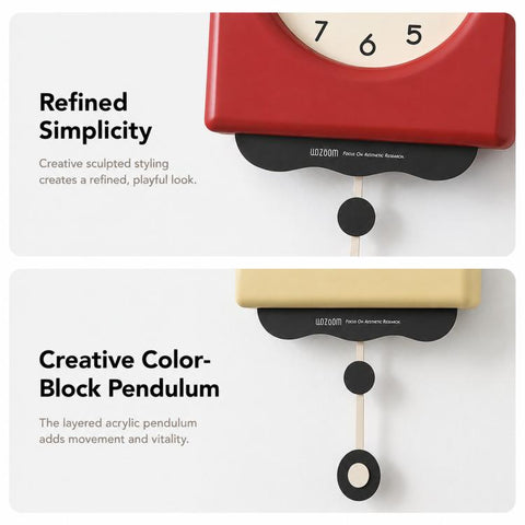 wozoom Modern Pendulum Wall Clock Silent Decorative Cream Style Clocks For Living Room, Medium With Second Hand Red, Medium Beige, Medium Red, Large Beige, Large Red