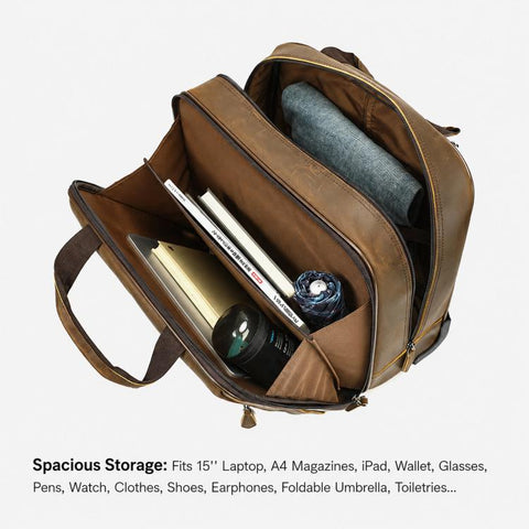 MASIWEI Vintage Leather Rolling Briefcase 16 inch Carry On Luggage With Laptop Compartment