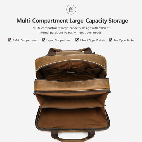 MASIWEI Vintage Leather Rolling Briefcase 16 inch Carry On Luggage With Laptop Compartment
