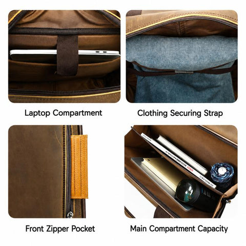 MASIWEI Vintage Leather Rolling Briefcase 16 inch Carry On Luggage With Laptop Compartment