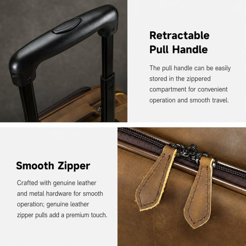 MASIWEI Vintage Leather Rolling Briefcase 16 inch Carry On Luggage With Laptop Compartment