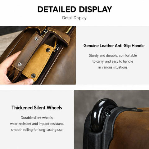 MASIWEI Vintage Leather Rolling Briefcase 16 inch Carry On Luggage With Laptop Compartment