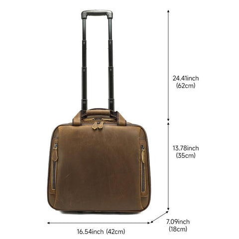 MASIWEI Vintage Leather Rolling Briefcase 16 inch Carry On Luggage With Laptop Compartment