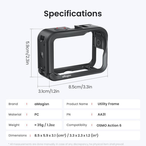 For DJI OSMO Action 6 aMagisn Utility Frame Protective Camera Cage with Cold Shoe Mount & 1/4inch Threaded Hole