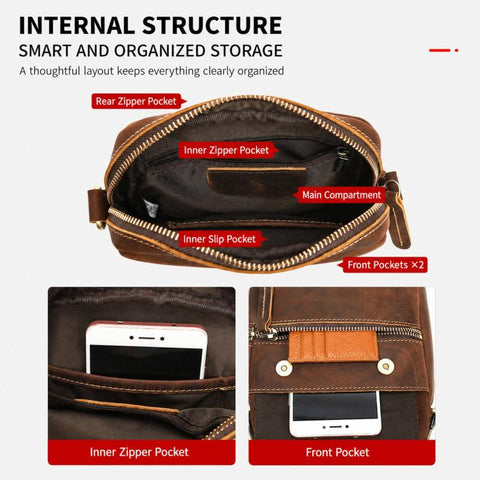 MASIWEI 7350 Vintage Leather Crossbody Bag Small Messenger Shoulder Purse Casual Phone Pouch