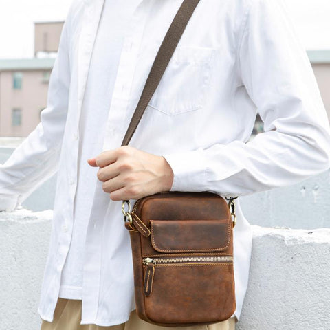 MASIWEI 7350 Vintage Leather Crossbody Bag Small Messenger Shoulder Purse Casual Phone Pouch