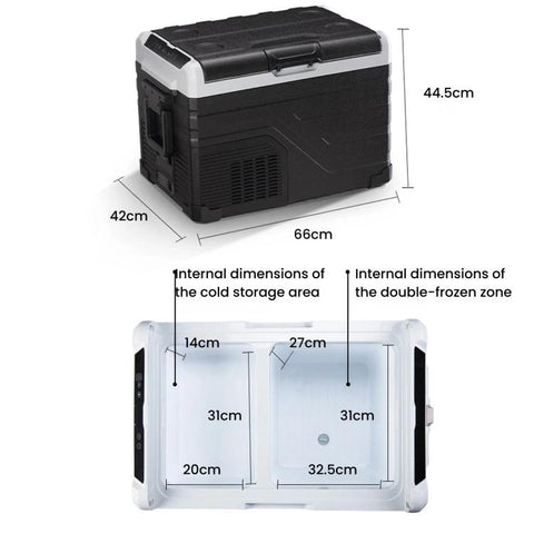Portable Compressor Car Fridge Dual Temperature Control Vehicle Refrigerator With Wheels, 35L, 45L, 55L