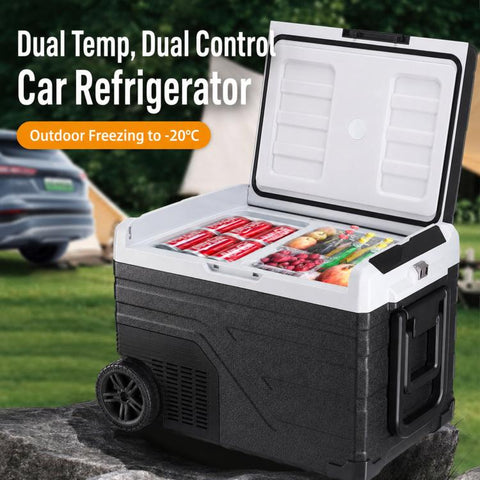 Portable Compressor Car Fridge Dual Temperature Control Vehicle Refrigerator With Wheels, 35L, 45L, 55L