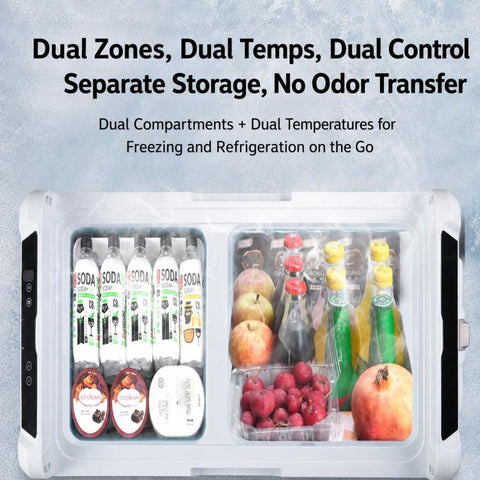 Portable Compressor Car Fridge Dual Temperature Control Vehicle Refrigerator With Wheels, 35L, 45L, 55L