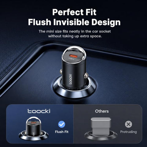 Toocki 45W USB-C Car Charger Mini Pull Ring Type-C Car Adapter Invisible Flush Fit PD PPS Fast Charging, TQ-CC34