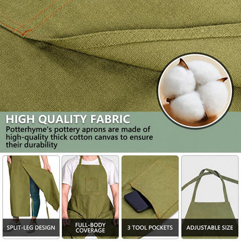 Split Leg Canvas Work Apron Multi-Pocket Adjustable Halter Neck Utility Apron With Leg Straps