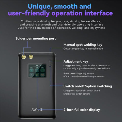 AWithZ U3 Portable Spot Welder with 2.0inch Color Screen Handheld Battery Welder, 5000mAh, 7500mAh