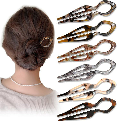 Acetate U Shaped Hair Pins Tortoise Shell Fish Bun Holder Wave 2 Prong Hair Fork Clips
