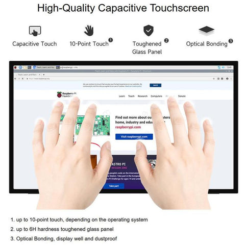 WAVESHARE 21.5inch IPS Touch Monitor With Foldable Stand, 1920 × 1080 Resolution, 144Hz Refresh Rate, 10-Point Capacitive Touch, EU Plug, UK Plug, US Plug