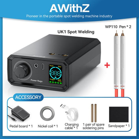 AWithZ UK1 Portable Spot Welder 9KW Color Screen Power Handheld Battery Welder with Pedal