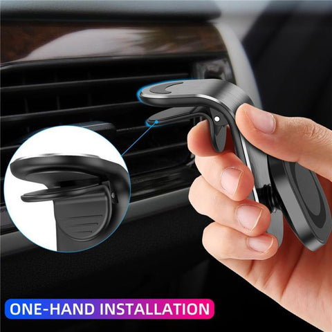 L-Shape Magnetic Car Phone Holder Vent Mount with Strong Magnets & Silicone Clip