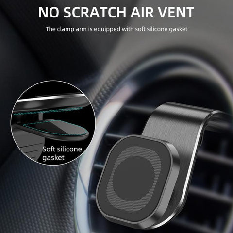 L-Shape Magnetic Car Phone Holder Vent Mount with Strong Magnets & Silicone Clip