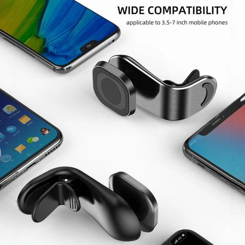 L-Shape Magnetic Car Phone Holder Vent Mount with Strong Magnets & Silicone Clip