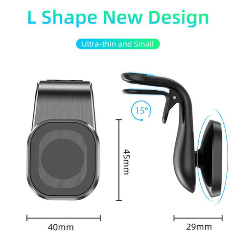 L-Shape Magnetic Car Phone Holder Vent Mount with Strong Magnets & Silicone Clip