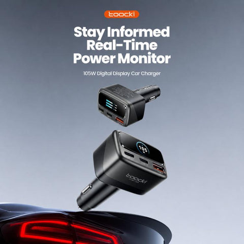 Toocki 105W USB-C Car Charger 3-Port 1xUSB-A & 2xUSB-C with Color LCD Power Display, C46