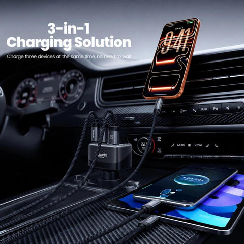 Toocki 105W USB-C Car Charger 3-Port 1xUSB-A & 2xUSB-C with Color LCD Power Display, C46