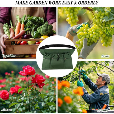 Gardening Apron with Zipper Pockets Oxford Fruit Harvesting Bag Adjustable Waist Belt
