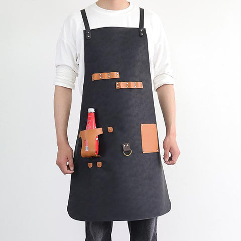 Crazy Horse BBQ Apron with Beer Bottle Holster Waterproof Cross Back Chef Grilling Apron