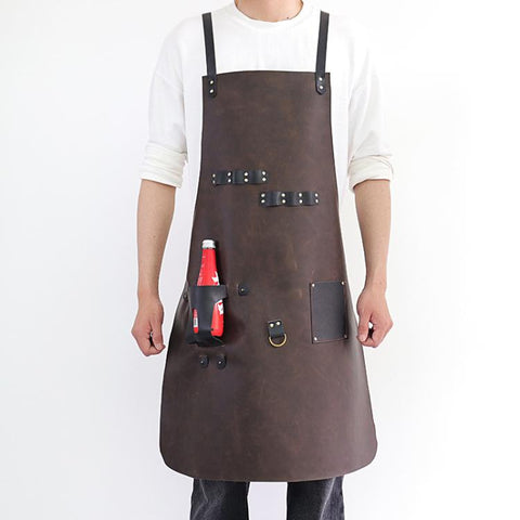 Crazy Horse BBQ Apron with Beer Bottle Holster Waterproof Cross Back Chef Grilling Apron