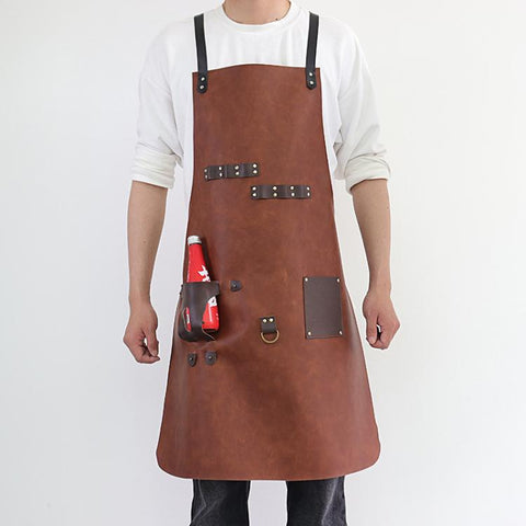 Crazy Horse BBQ Apron with Beer Bottle Holster Waterproof Cross Back Chef Grilling Apron