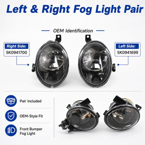 For Volkswagen Front Bumper Fog Lights, Right 5K0941700, Left 5K0941699