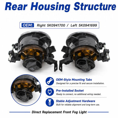 For Volkswagen Front Bumper Fog Lights, Right 5K0941700, Left 5K0941699