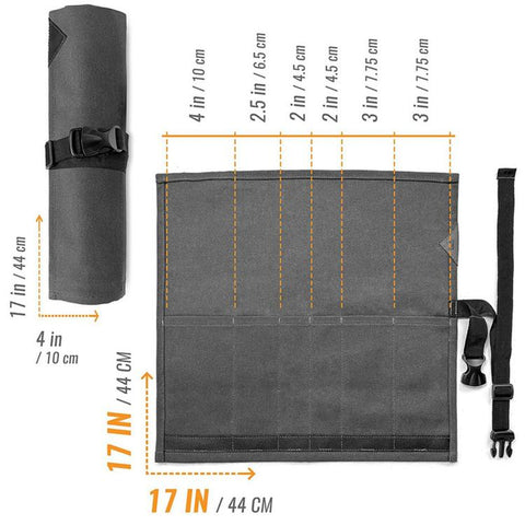 Canvas Roll Bag With 6 Pockets BBQ Knife Utensil Holder Camping Tool Organizer