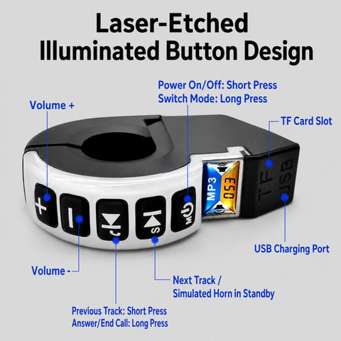 YL-053 Waterproof Hi-Fi Wristband Speaker Motorcycle Bluetooth Audio With Handlebar Control Switch, No Light, With Light