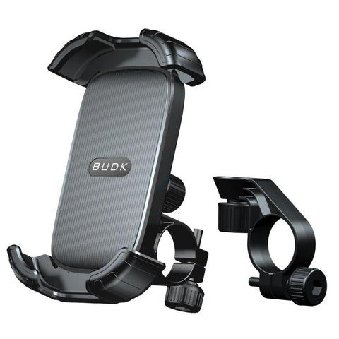 BUDK T02 Thickened Retractable Motorcycle Phone Holder Shockproof Bicycle Navigation Mount For Outdoor Riding, Rearview Mirror Black, Rearview Mirror Black Orange, Handlebar Black, Handlebar Black Orange