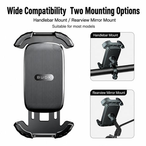 BUDK T02 Thickened Retractable Motorcycle Phone Holder Shockproof Bicycle Navigation Mount For Outdoor Riding, Rearview Mirror Black, Rearview Mirror Black Orange, Handlebar Black, Handlebar Black Orange